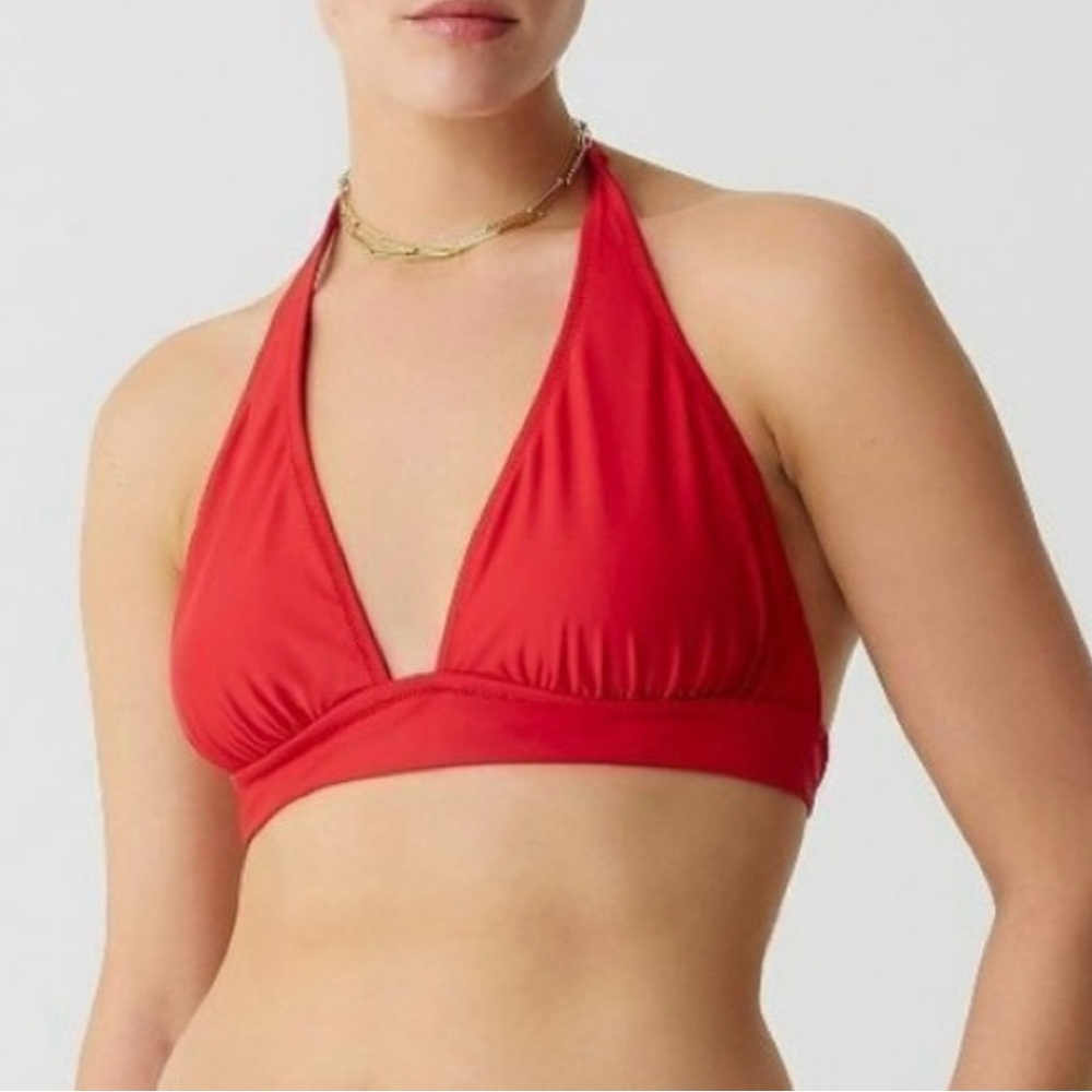 J.Crew Red Halter Bikini Top NWT Tie-Back Classic Swim Style Bold Medium